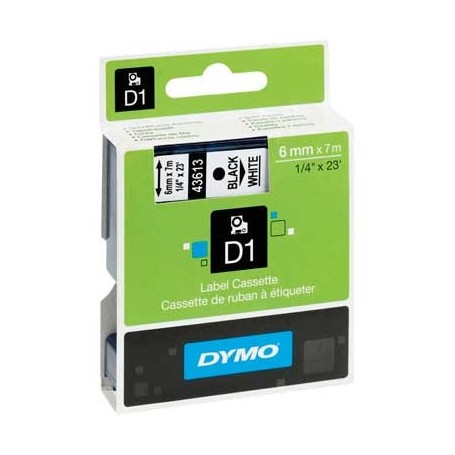 Cinta D1 6 mm Dymo negro sobre blanco