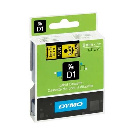 Cinta D1 6 mm Dymo negro sobre amarillo