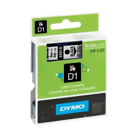 Cinta D1 9 mm Dymo negro sobre transparente