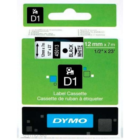 Cinta D1 12 mm Dymo negro sobre blanco