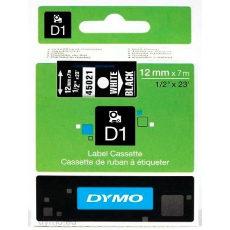 Cinta D1 12 mm Dymo blanco sobre negro