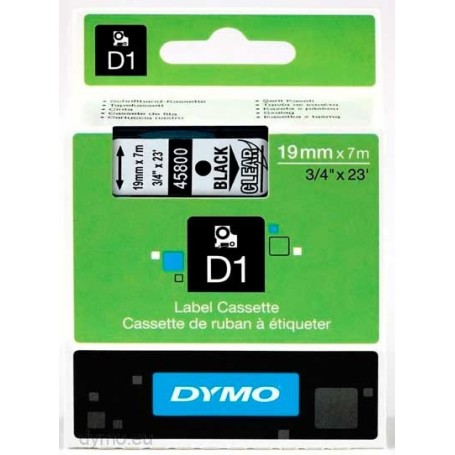 Cinta D1 19 mm Dymo negro sobre transparente