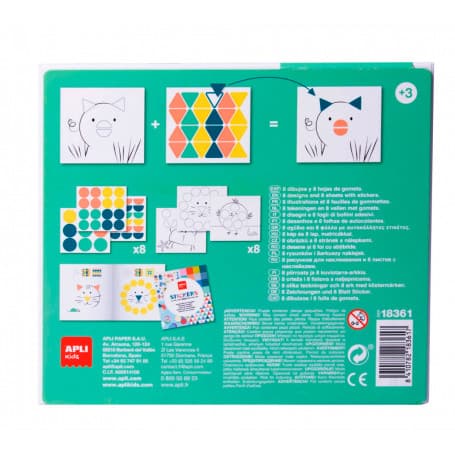 Stickers Caja Temática Apli Kids Geométricos Animales Contenido