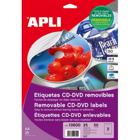 Etiquetas CD DVD Removibles Apli