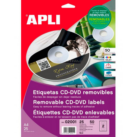 Etiquetas CD DVD Removibles Apli