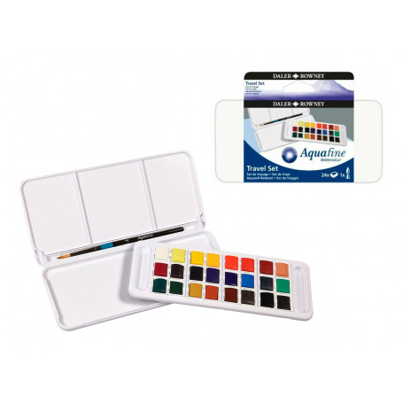  Set Viaje Acuarela Aquafine Daler Rowney 24 Medias Pastillas