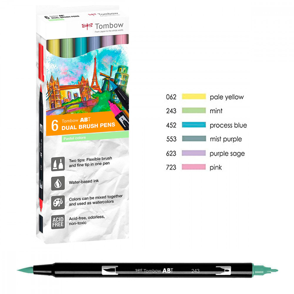 Estuche de 6 rotuladores Tombow ABT Dual Brush, vintage colors