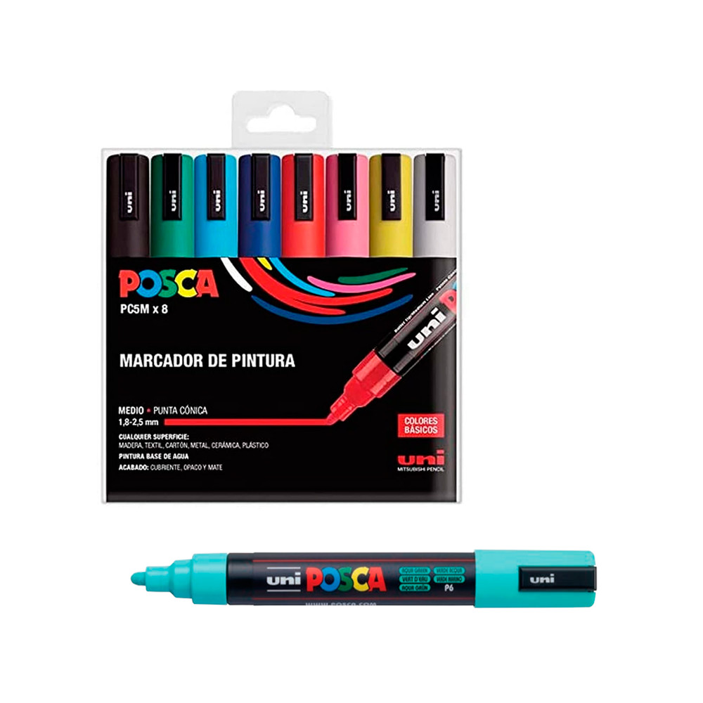 Posca - Juego de marcadores de pintura acrílica (8 colores medianos, PC-5M,  versión 2 (PC5M8SET)