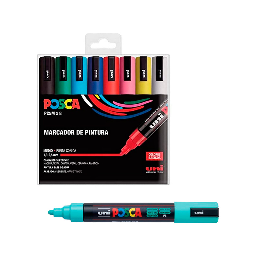 Set de Marcadores Posca PC-3M (Medios) x8 colores Glitter Uni