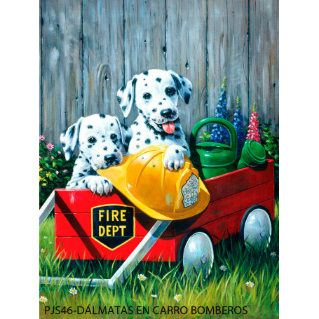 Pintar por Números 331 x 241 mm Dálmatas en Carro Bomberos