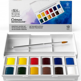 Caja de bolsillo 12 medio godets + pincel Winsor @ Newton