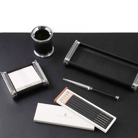 Conjunto de Accesorios de Escritorio en Piel Negra Graf Von Faber Castell