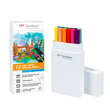 Caja 12 Rotuladores Colores Primarios ABT Dual Brush Tombow