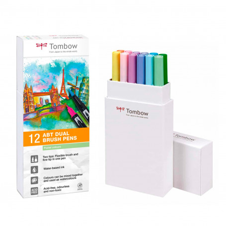 Caja 12 Rotuladores Colores Pastel ABT Dual Brush Tombow