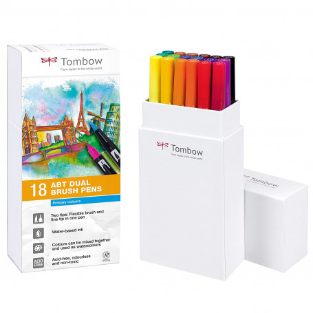 Caja 18 Rotuladores Colores Primarios ABT Dual Brush Tombow