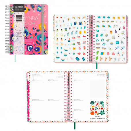 Agenda Semana Vista 16 Meses Vitae Finocam 2023-24 Modelo Rosa