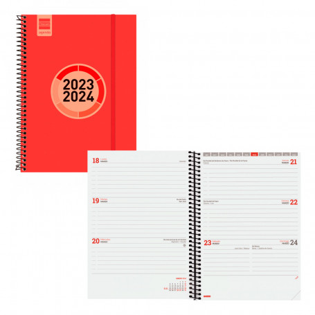 Agenda Semana Vista E10 Espiral Finocam 2023-24 Rojo