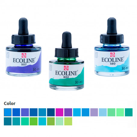 Acuarela Ecoline Gama Azules Verdes y Violetas