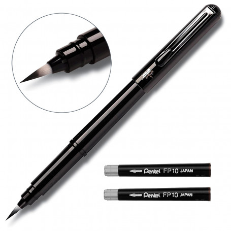  Set Brush Pen Cerda Sintética Pentel: Pincel + 2 recargas