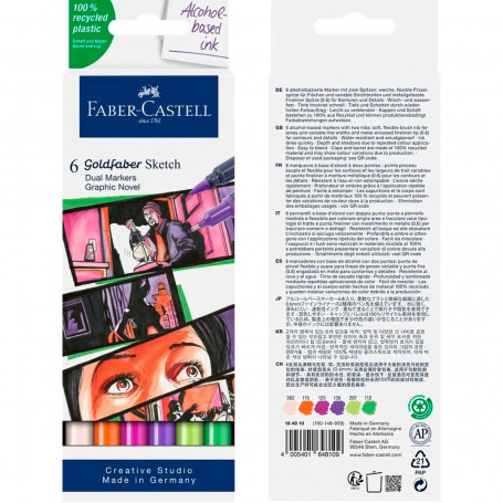 Set Temático 6 Rotuladores Alcohol Doble Punta Faber Castell Novela Gráfica