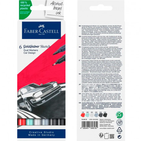 Set Temático 6 Rotuladores Alcohol Doble Punta Faber Castell Diseño Coche