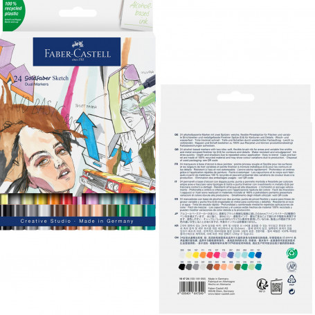 Caja Rotuladores Alcohol Doble Punta Sketch Marker Faber Castell 24 Colores