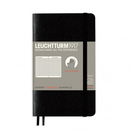 Libreta de Bolsillo Tapa Blanda Din A6 Negro Leuchtturm 1917 Cuadriculado 5 mm