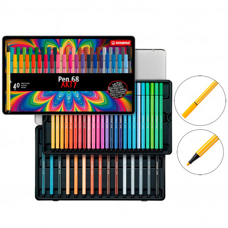 Caja Metal Rotuladores Pen 68 Stabilo 40 Colores