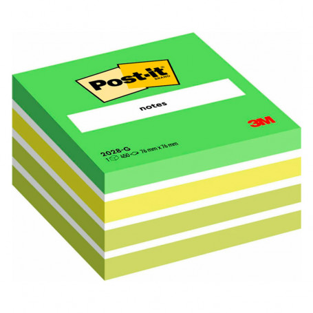 Cubo Notas Adhesivas 76x76 mm de Colores Verde Pastel Post it