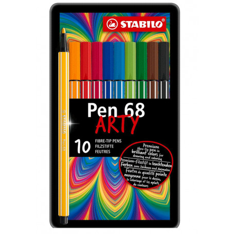 Caja Metal Rotuladores Pen 68 Stabilo- 10 unidades