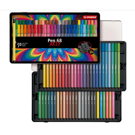 Caja Metal Rotuladores Pen 68 Stabilo-50 unidades