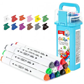 Maletín Azul de Doble Punta 12 colores Sketch Marker Colorun