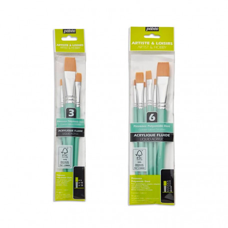 Pack Pinceles Pelo Sintético Plano Mango Corto Pébéo