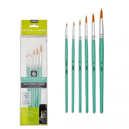 Pack 6 Pinceles Pelo Sintético Redondo Mango Corto Pébéo