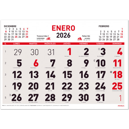 Calendario Mensual 43 x 31 cm Myrga 2026