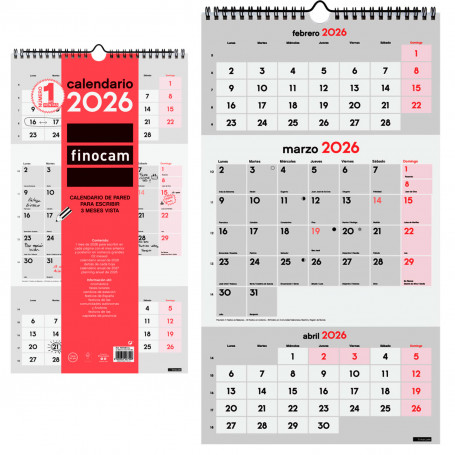 Calendario Pared 3 Meses Vista Finocam 2026