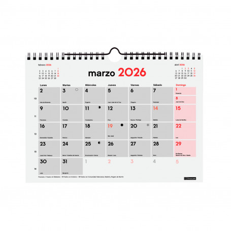 Calendario Pared para Escribir Finocam 2026 Modelo S