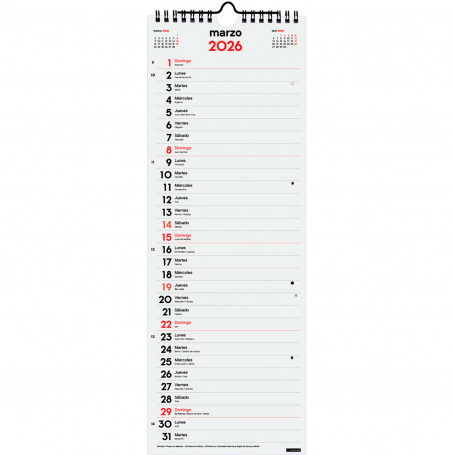 Calendario Pared para Escribir Finocam 2026 Modelo Largo