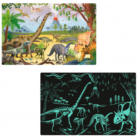 Puzle 60 Piezas Apli Kids Dinosaurios Glow in the Dark con Luz Ambiente y en la Oscuridad