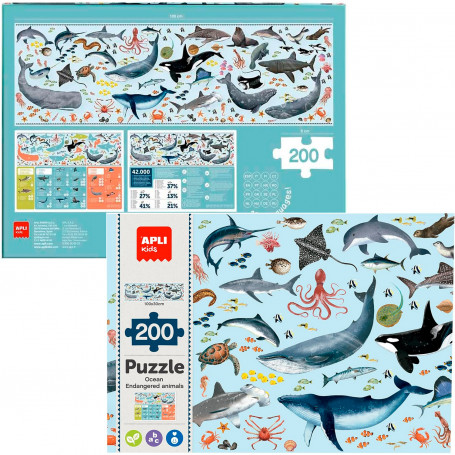 Puzle 200 Piezas Apli Kids Modelo Animales Amenazados Océano