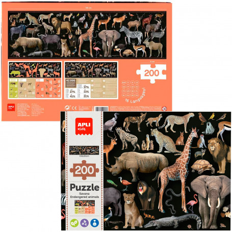 Puzle 200 Piezas Apli Kids Modelo Animales Amenazados Sabana