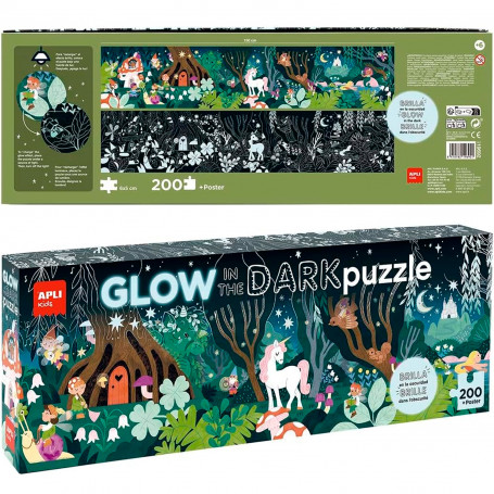 Puzle 200 Piezas Apli Kids Modelo Bosque Mágico Glow in the Dark