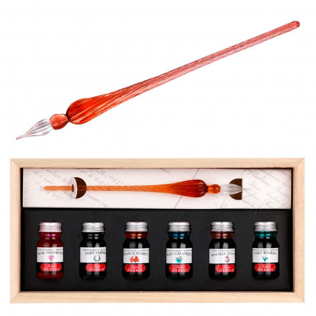 Set Pluma de Vidrio y 6 Tintas Jacques Herbin