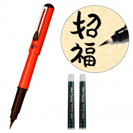 Set Brush Pen de Bosillo Cerda Sintética Pentel Cuerpo Naranja