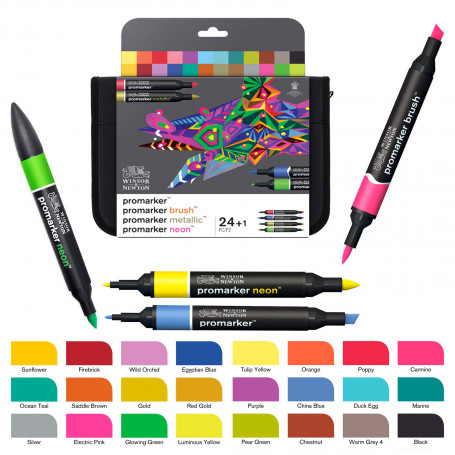 Set Mixto 24 Marcadores Brushmarker y Promarker Winsor & Newton