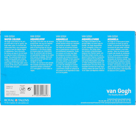 Caja Plástico Acuarela Van Gogh 12 Tubos + pincel 