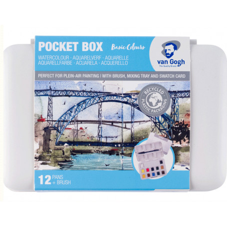 Caja plástico de 12 acuarelas Básicas Vangh Gogh