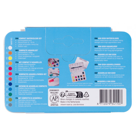 Caja plástico de 12 acuarelas y pincel 