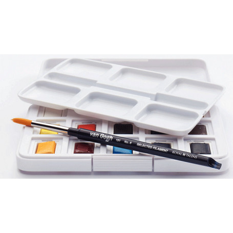 Caja plástico de 12 acuarelascon bandeja 