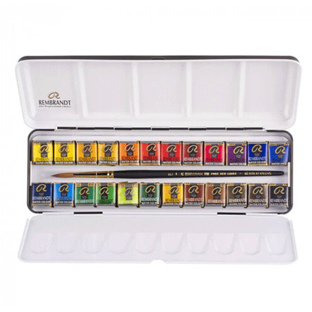 Caja Metálica de 24 Acuarelas + Pincel Rembrandt- pigmento de calidad